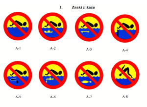 Znaki na basen, pływalnię, kąpielisko zgodne z Załącznik do rozporządzenia Ministra Spraw Wewnętrznych z dnia 6 marca 2012 r. (poz. 286)